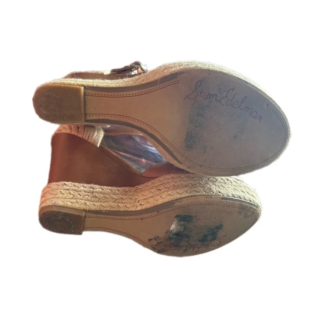 Sam Edelman Women's Brown Leather‎ Espadrille Wedge Sandals Size 7.5